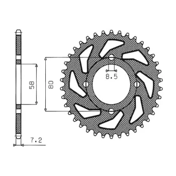 Řetězová sada pro motocykl ocelová rozeta pro sekundární řetězy typu 428, SUNSTAR (42 zubů) M271-2003-42
