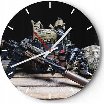 Hodiny Velké nástěnné hodiny 40x40 Militaria Skleněné hodiny Kulatý Tiché