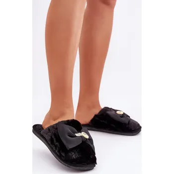 Dámské pantofle marka niezdefiniowana Dámské Pantofle S Kožíškem A Mašlí Černé Olfedi Boto černá 3224421