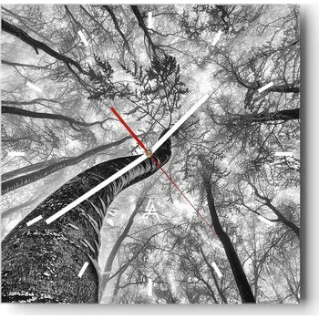 Hodiny Velké nástěnné hodiny na zeď 40x40 Les Skleněné hodiny Čtvercové Tiché