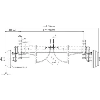 Přívěs k motorovému vozidlu Náprava KNOTT GB 18 (1800 kg) b=1700 mm, 250x40, 112x5, 25°