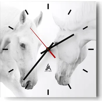 Hodiny Velké nástěnné hodiny na zeď 40x40 Koně Skleněné hodiny Čtvercové Tiché