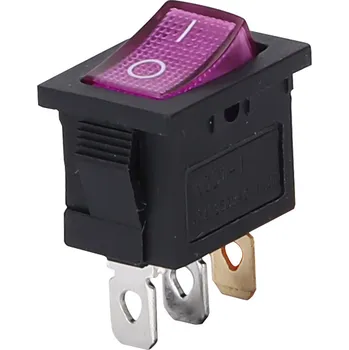vypínač a zásuvka Kolébkový vypínač obdélníkový s podsvícením, KCD1, 250V/6A Fialová