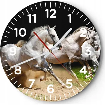 Hodiny Kuchyňské nástěnné hodiny 30x30 Koně Moderní skleněné hodiny do obýváku Tiché