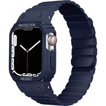 Pouzdro na mobilní telefon Odolné silikonové pouzdro s magnetickým řemínkem pro Apple Watch 45mm / 44mm - tmavě modré