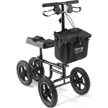 Koloběžka VEVOR Skládací kolenní koloběžka , řiditelné chodítko z uhlíkové oceli s výškově nastavitelnou rukojetí a chráničem kolen, terénní kola 12" (30,5 cm), dvojité brzdy, koloběžka pro zotavení nohou při poranění kotníku, nohy a kolena, 350 liber/158,8 kg