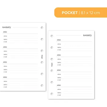 Náplň do diáře Fleppi Náplň do diáře - Kontakty Vyberte velikost náplně: Pocket