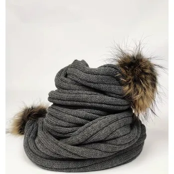 Šála Dámský pletený šál s bambulkami ANDREA tmavě šedá, VELIKOST UNI