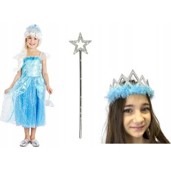 Karnevalový kostým SUPER Sada Kostým Modré princezny 98/104 Diadem Hůlka 3el MK578