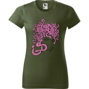 Dámské tričko DOBRÝ TRIKO Dámské tričko s potiskem Medusa Barva: Khaki, Velikost: M