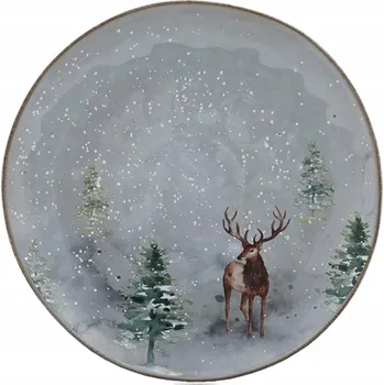 Talíř DEZERTNÍ TALÍŘ PLYTKÝ 20 cm jelen vánoční šedý do mikrovlnky kameninový