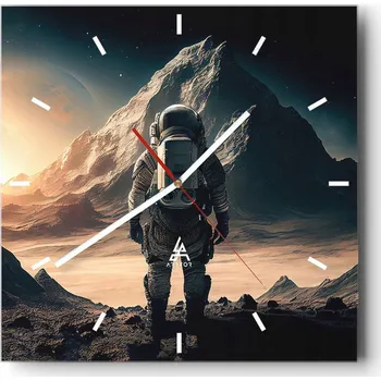 Hodiny Nástěnné hodiny do kuchyně 30x30 Astronaut Stylové hodiny na skle Loft Tiché