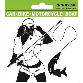 Samolepicí dekorace na vozidlo Nálepka samolepka dívka S prutem ryba černá