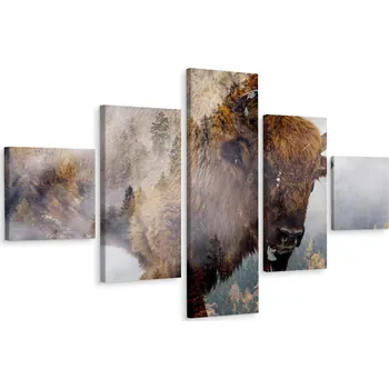 Obraz Vícedílný obraz ŽUBR Bizon Mlhavý les 3D 200x120