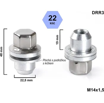 Matice na kolo Kolová matice M14x1,5 zavřená, Range Rover, klíč 22, AG5/S DRR3, výška 48 mm