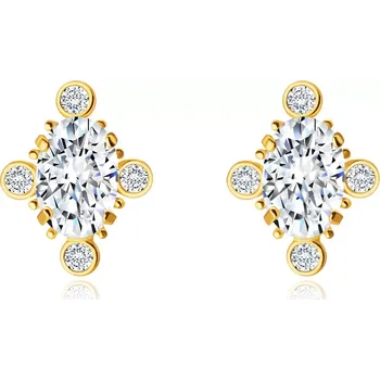 Náušnice Náušnice ze 14K zlata - třpytivý oválný zirkon, drobné kulaté zirkony, puzetky