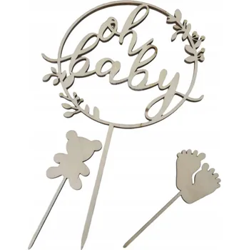 Obraz OZDOBA NA DORT BABY SHOWER NAROZENINY OH BABY DŘEVĚNÁ