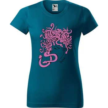 Dámské oblečení DOBRÝ TRIKO Dámské tričko s potiskem Medusa Barva: Petrolejová, Velikost: XS