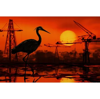Plakát Plakát Industriální Soumrak – Jeřáb, bez rámu, 91,5 x 61 cm