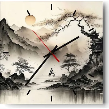 Hodiny Nástěnné hodiny do kuchyně 30x30 Asie Stylové hodiny na skle Loft Tiché
