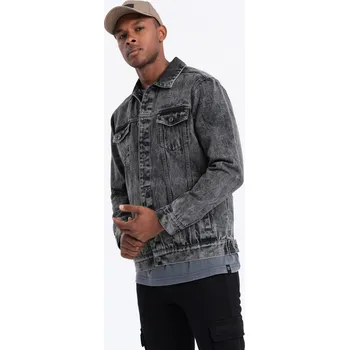 Ombre Clothing Pánská džínová bunda Mutsemi tmavě šedá S V5 OM-JADJ - 0123