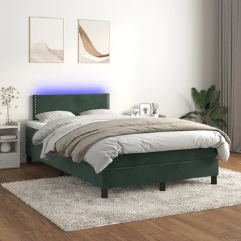 Postel vidaXL Box spring postel s matrací a LED 120x200 cm samet [3134337] Barva: Tmavě zelená