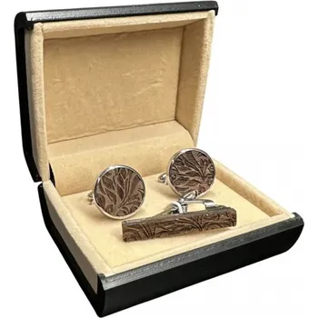 Manžetový knoflíček Set manžetové knoflíčky a kravatová spona Woodie Hnědá