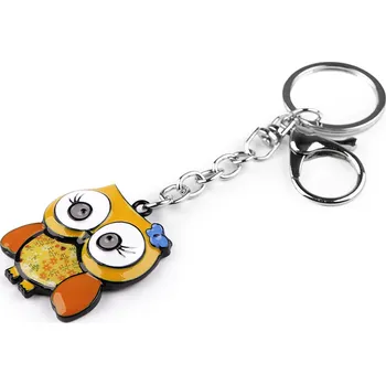 Přívěsek Výprodej - Kovový přívěsek na batoh / klíče - hořčicová sova Varianta: 2 hořčicová sova, Balení: 1 ks