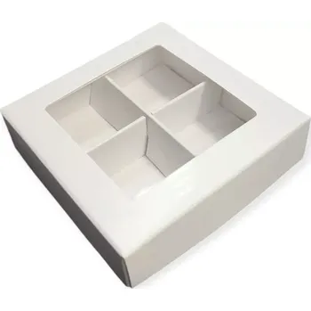 Dárková krabička Elegantní krabička na 4 pralinky bílá 8x8x2,5 cm