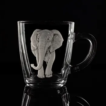 Sklenice Hrníček na čaj 300ml s rytinou - slon - ručně ryté (broušené) dárková krabička