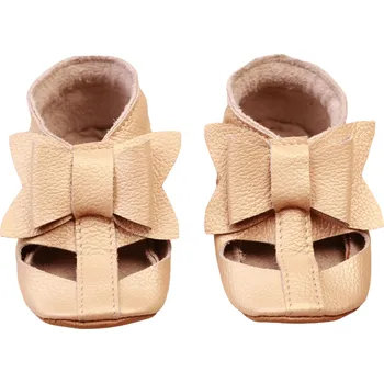 Capáčky EVTODI Kožené capáčky s koženou podrážkou sandálky s mašličkou 6-12 měsíců Zlatá 19,5