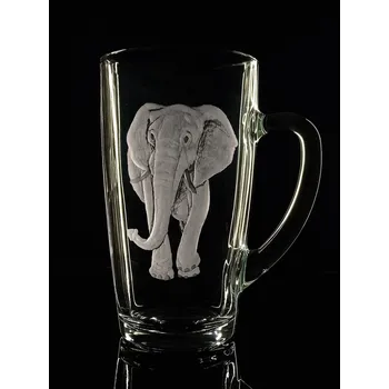 hrneček na čaj nebo latte 350ml s rytinou - slon - ručně ryté (broušené), dárková krabička