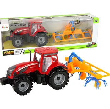 autíčko LEAN Toys Červený traktor s obracečkou na setrvačník