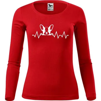 Dámské tričko DOBRÝ TRIKO Dámské bavlněné triko Tep buldoček Velikost: S, Barva: Červená