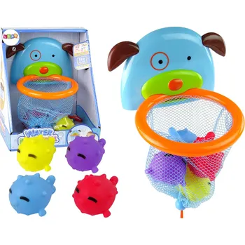 Hračka pro nejmenší LEAN Toys Hračka do vany - mini basketbalový koš se psem a rybičkami