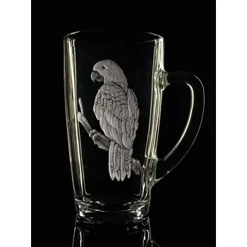 hrneček na čaj nebo latte 350ml s rytinou - papoušek - ručně ryté (broušené), dárková krabička