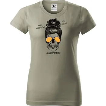 Dámské tričko DOBRÝ TRIKO Dámské tričko s potiskem Život mámy Barva: Světlá khaki, Velikost: M