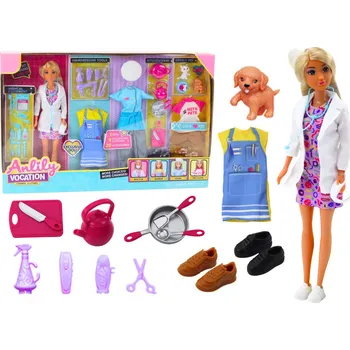 Panenka LEAN Toys Panenka Anlily 4v1- doktorka, kadeřnice, kuchařka a pečovatelka zvířat