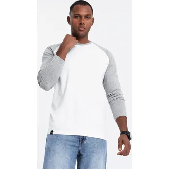 Pánské tričko s dlouhým rukávem a raglánovými kontrastními rukávy - bílo-šedé V5 OM-LSCL-0105 - XL