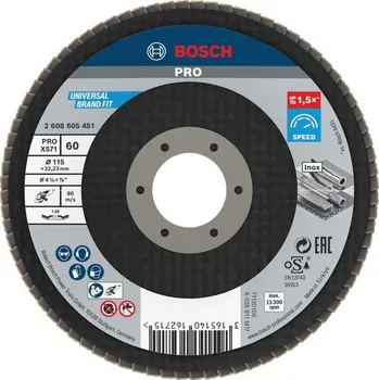 Brusný kotouč Bosch Lamelový brusný kotouč PRO X571, lomené provedení, 115 mm, G60 2608605451
