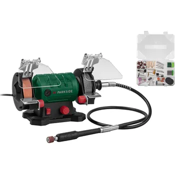 pásová bruska Parkside PDFW 120 B3 100366491 + příslušenství 103 ks + úložný box