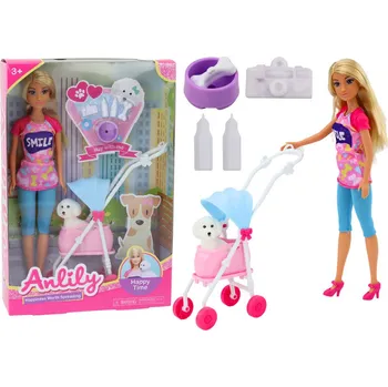 Panenka LEAN Toys Panenka Anlily se psem v kočárku