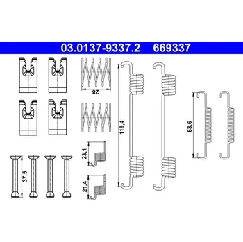 Brzdová čelist Sada příslušenství, parkovací brzdové čelisti ATE 03.0137-9337.2