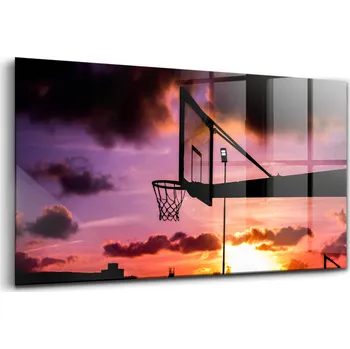 Obraz Skleněný obraz Basketbal a západ slunce 100x50 cm