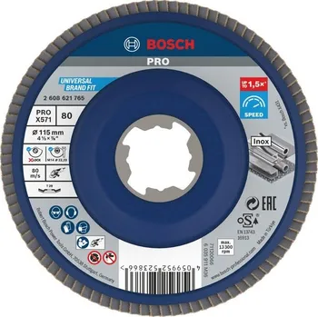 Brusný kotouč Bosch Lamelový brusný kotouč PRO X571, lomené provedení, 115 mm, G80, X-Lock 2608621765