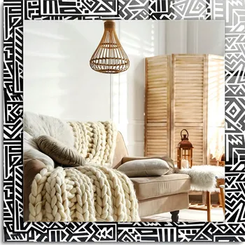 Zrcadlo Loftové zrcadlo s ozdobným skleněným rámem, geometrický vzor, 60x60 cm