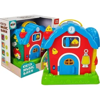 plyšák LEAN Toys Dětská stodola pro zvířata se zvuky - červená