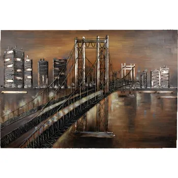 3D kovový nástěnný obraz Most v noci – 120x80 cm + doprava zdarma