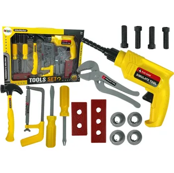 Hra na obchod LEAN Toys Dětská sada nářadí s vrtačkou žlutá