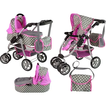 Kočárek pro panenku Alice Kočárek pro panenky 2v1 Gondola Bag Pink Stars